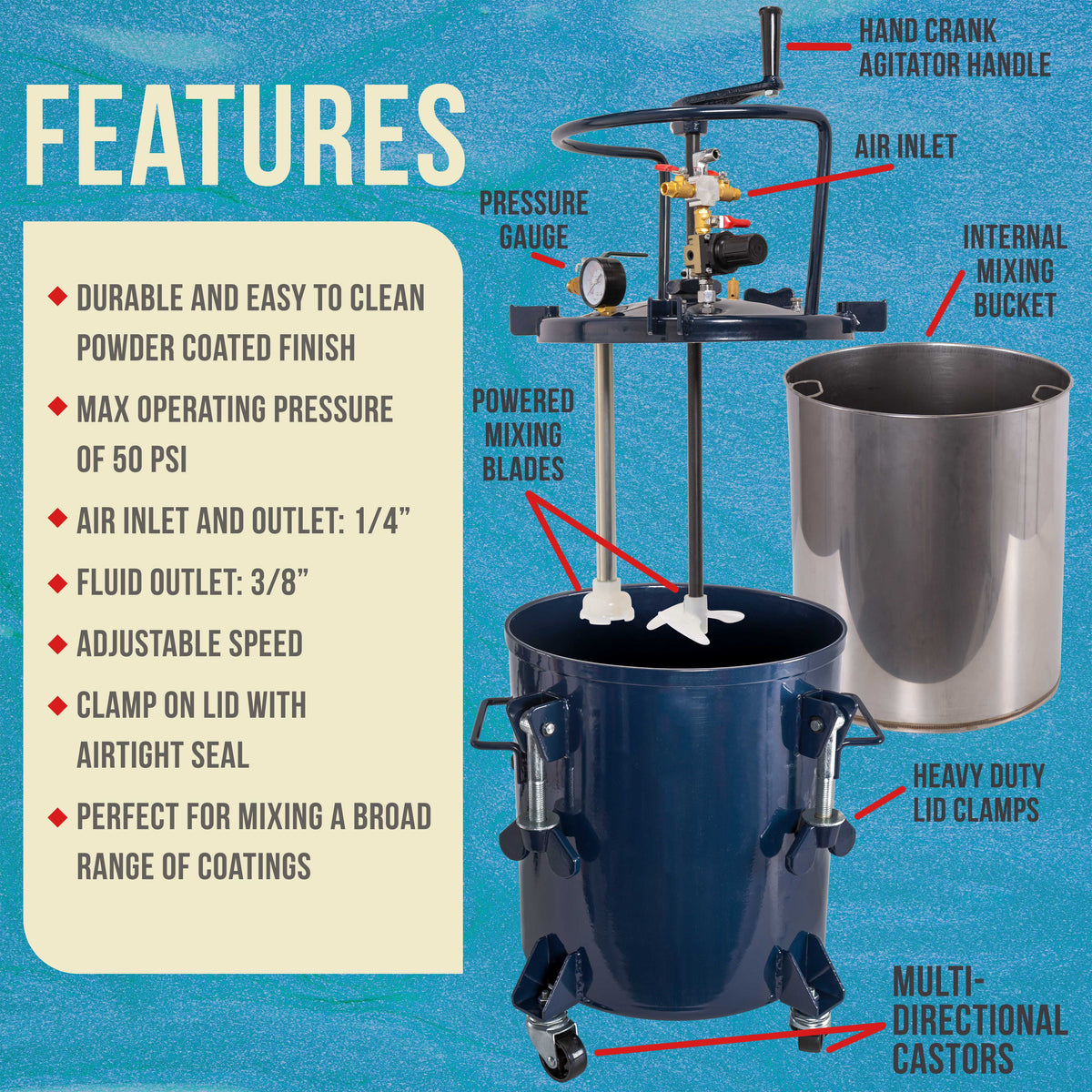 10 Gallon (38 Liters) Pressure Pot Tank for Resin Casting - Heavy Duty  Powder Coated Pot with Air Tight Clamp On Lid, Caster Wheels, Regulator,  Gauge